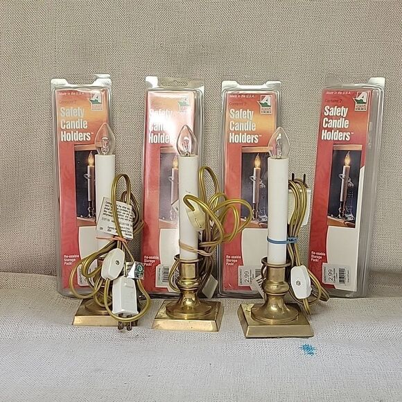 3 Electric Window Candles Brass Like Base Without Bulbs - 7" - Tested 4 safety - Picture 1 of 7